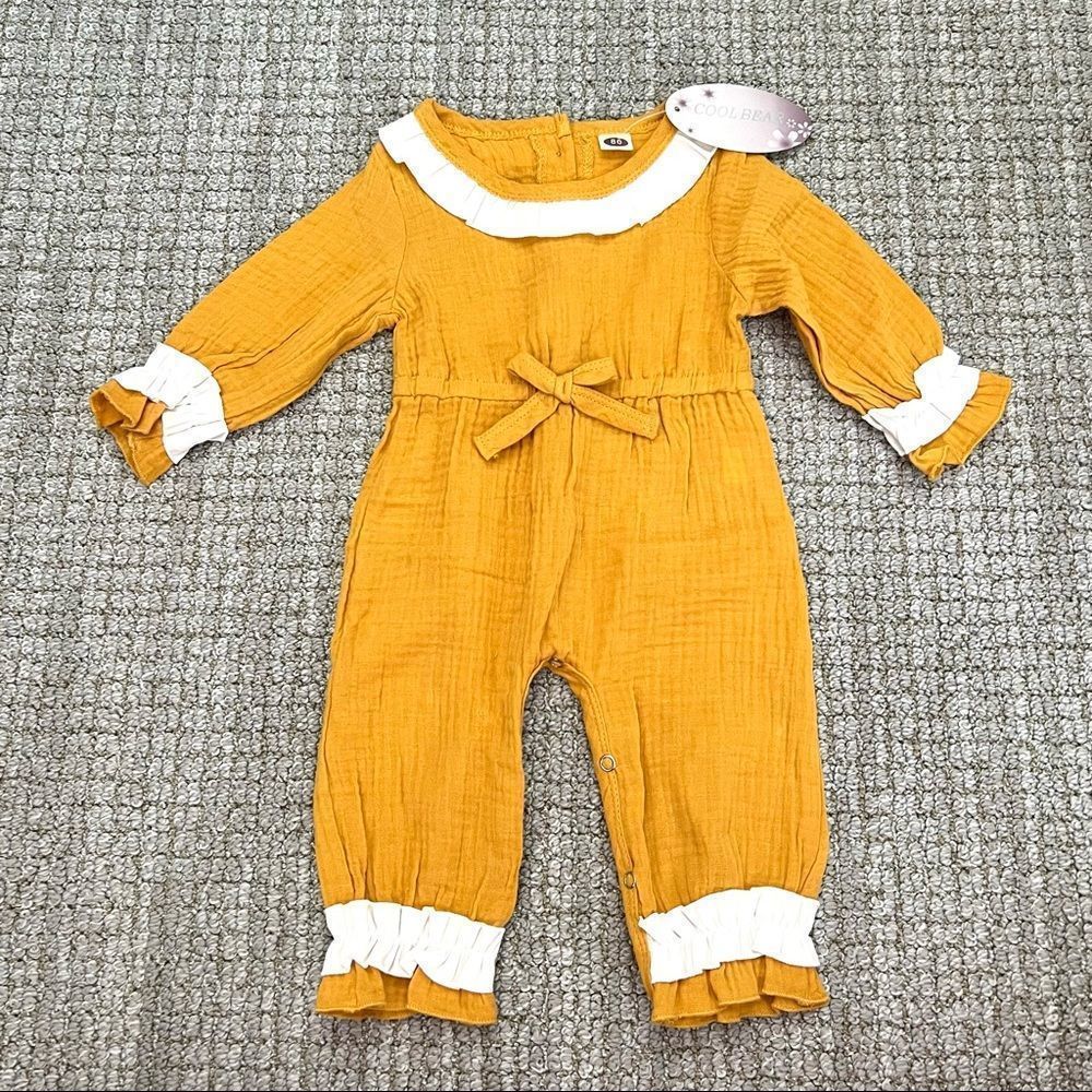 Golden Yellow Muslin Baby Jumpsuit